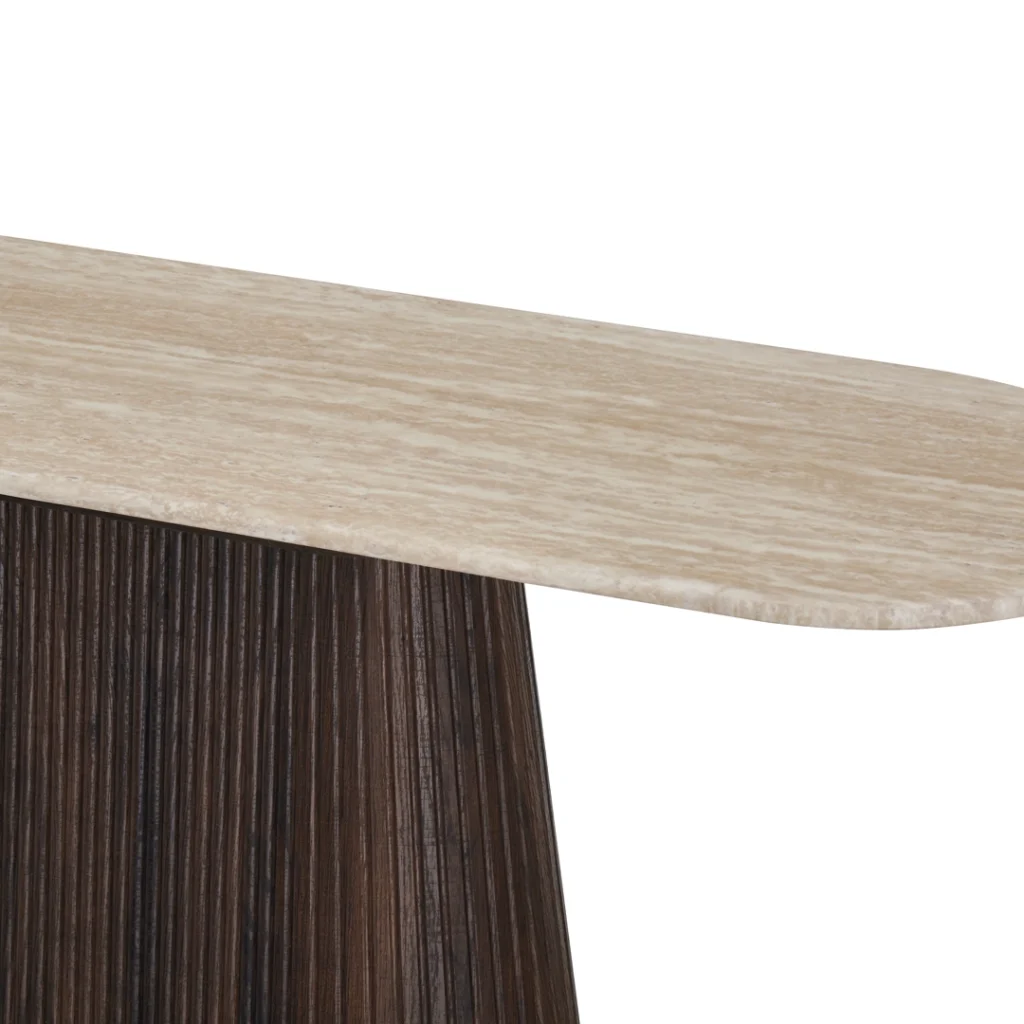 Crete Travertine Console Table with Espresso Base and Matte Marble Top for Modern Entryway