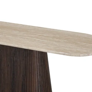 Crete Travertine Console Table with Espresso Base and Matte Marble Top for Modern Entryway