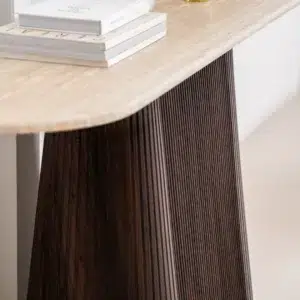 Crete Travertine Console Table with Espresso Base and Matte Marble Top for Entryway or Living Room