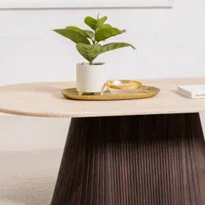 Crete Travertine Coffee Table with Espresso Base