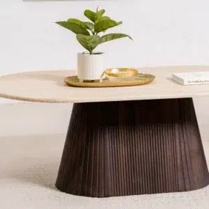 Crete Travertine Coffee Table Espresso Base