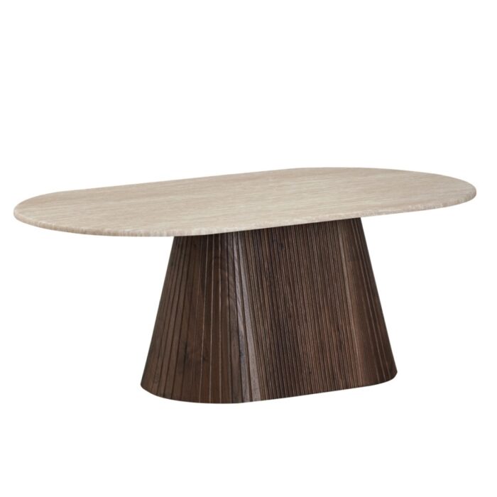 Crete Travertine Stone Coffee Table Espresso Base