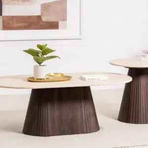 Crete Travertine Coffee Table with Espresso Base