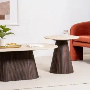 Crete Travertine Coffee Table with Espresso MDF Base and Neutral Stone Top