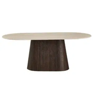 Crete travertine dining table with espresso MDF base, 200cm wide, modern luxury dining furniture