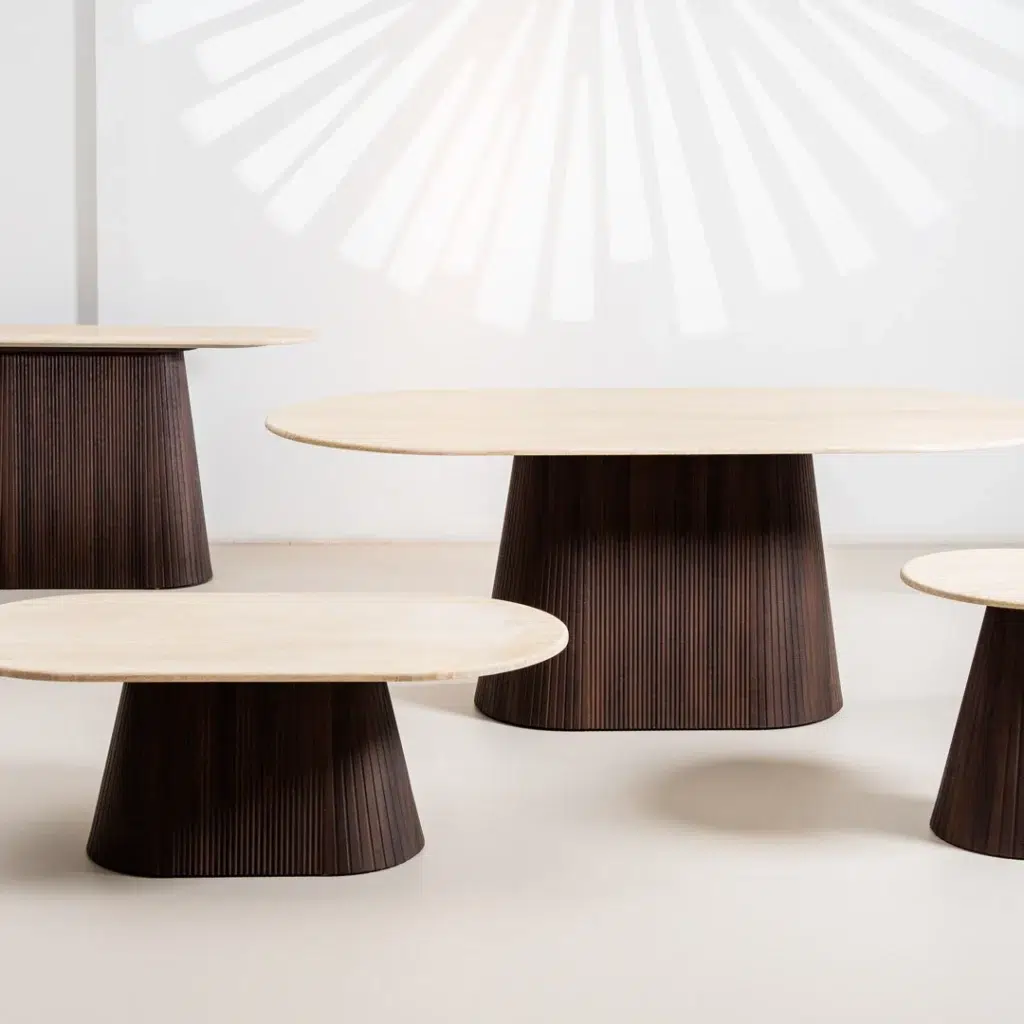 Crete Travertine Dining Table with Espresso MDF Base, 200cm Modern Dining Table