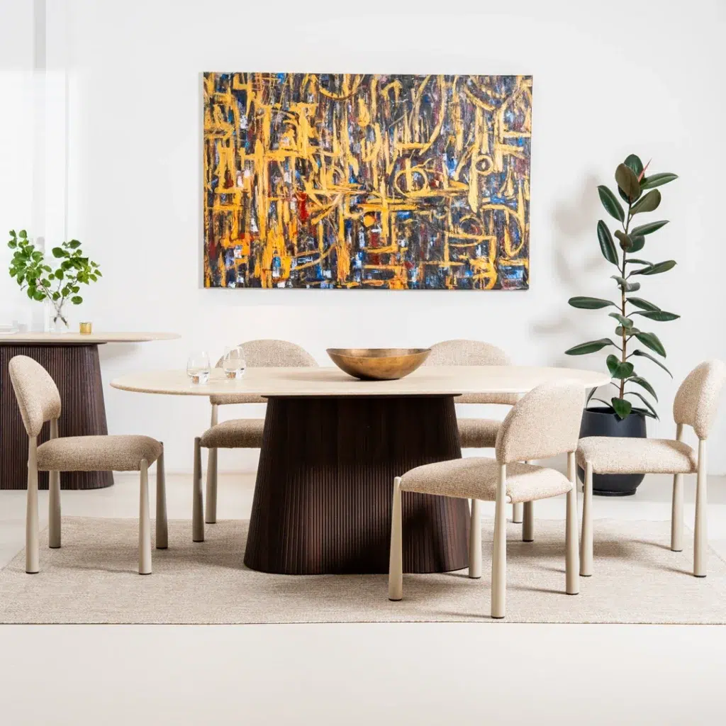 Crete Dining Table with Travertine Top and Espresso MDF Base