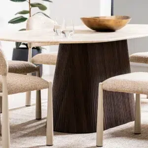 Crete Dining Table with Travertine Top and Espresso MDF Base