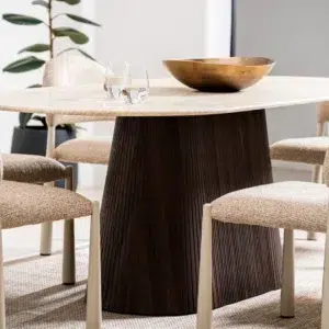 Crete Dining Table with Travertine Top and Espresso MDF Base