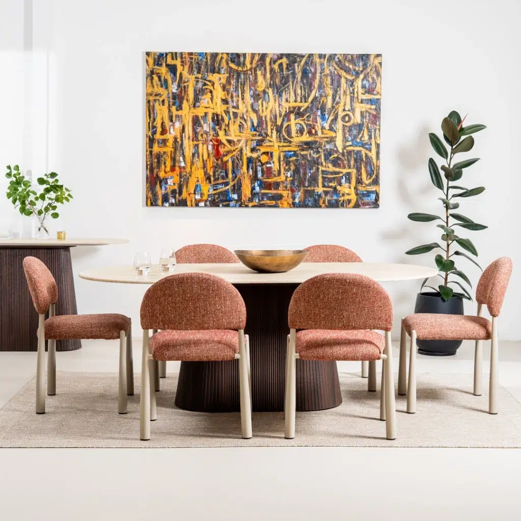 Egypt Dining Chairs Sunset Set of 2 with cream frame and textured fabric for modern interiors