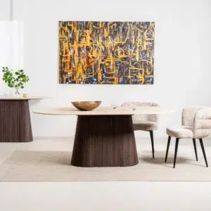 Crete Dining Table with Travertine Top and Espresso MDF Base