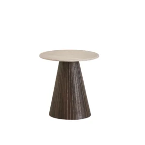 Crete Side Table with Travertine Top and Espresso MDF Base for Modern Living Room
