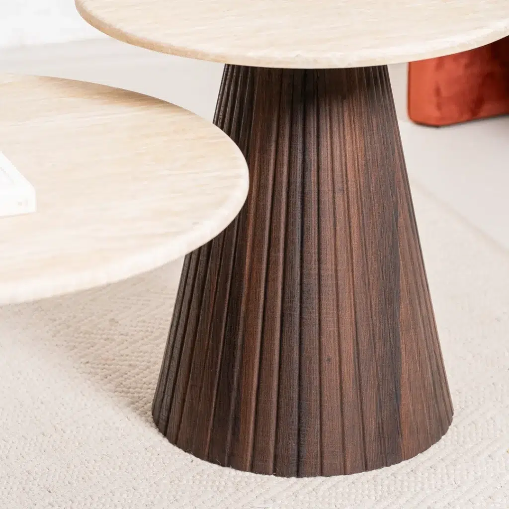 Crete Side Table with Travertine Top and Espresso MDF Base for Modern Living Room