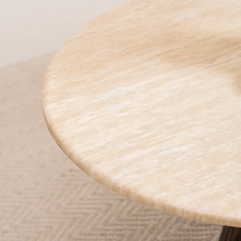 Crete Travertine Coffee Table with Espresso Base for Modern Living Room