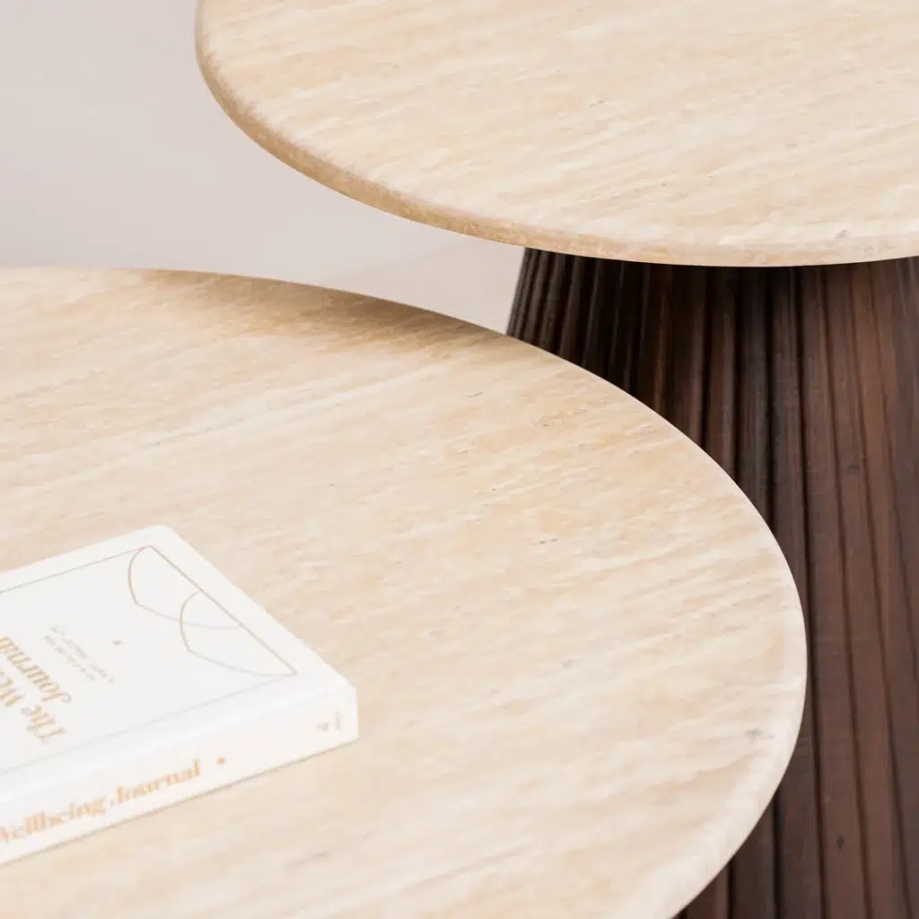 Crete Side Table with Travertine Top and Espresso MDF Base