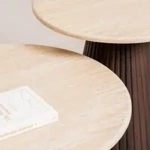 Crete Side Table with Travertine Top and Espresso MDF Base