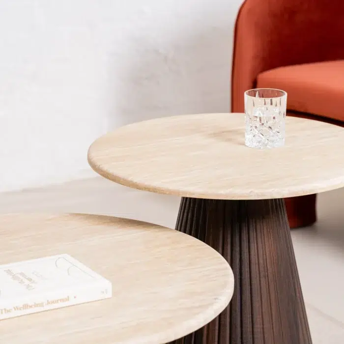 Crete Side Table with Travertine Top and Espresso MDF Base