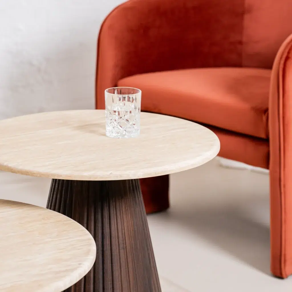 Crete Side Table with Travertine Top and Espresso MDF Base