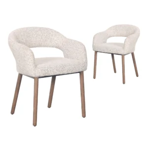 Carlo Dining Chairs Set of 2 Sand Fabric with Brown Oak Legs Modern Style