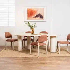 Egypt Dining Chairs Sunset Set of 2 with cream metal frame and textured fabric for modern interiors