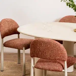 Egypt Dining Chairs Sunset Set of 2 with cream metal frame and textured fabric for modern interiors