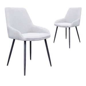 Costa dining chairs natural set of 2 with black metal frame and textured fabric upholstery
