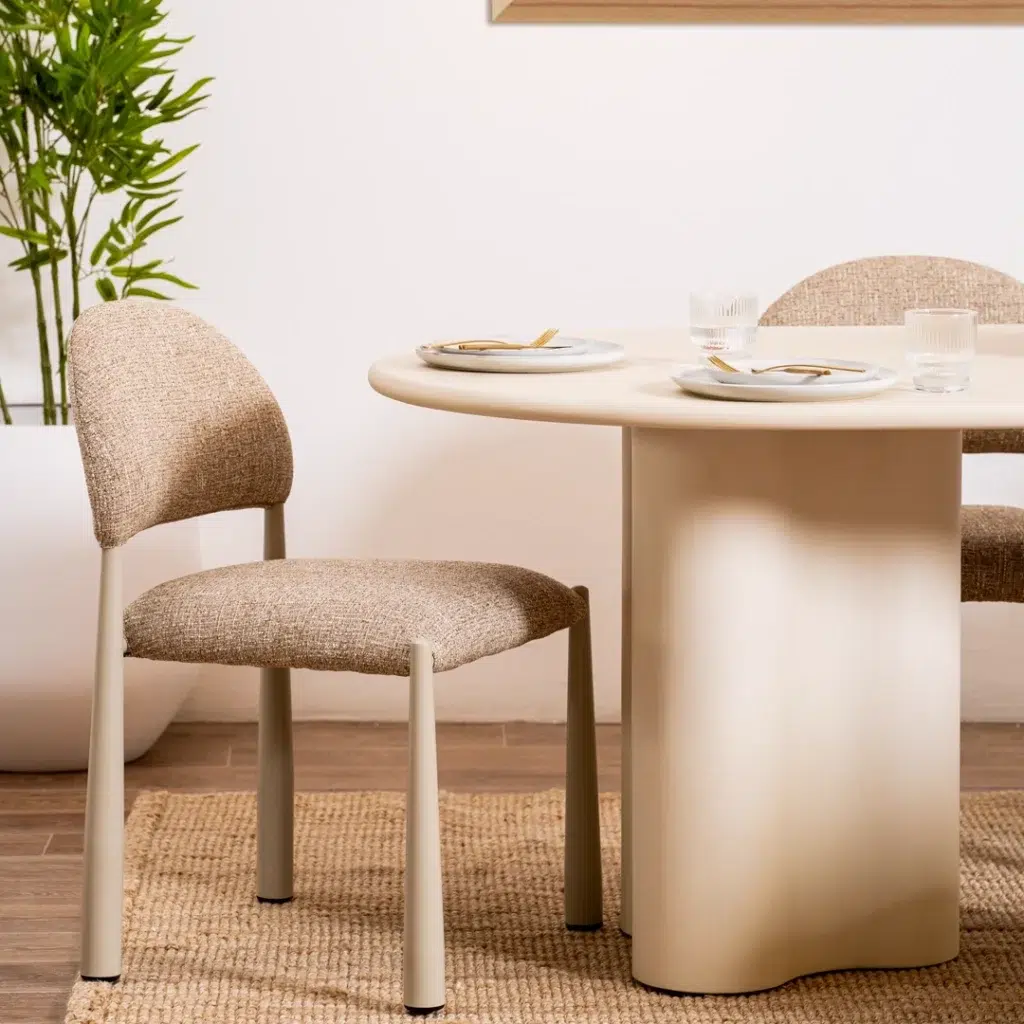 Autumn-toned modern dining chairs set of 2 with metal base and textured fabric