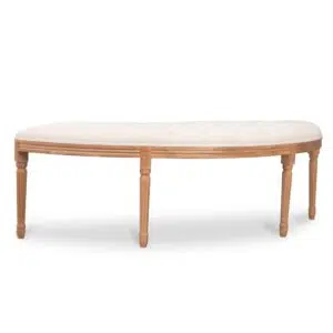 Milo 148cm oak bench with light beige upholstery and fluted wood legs for modern interiors
