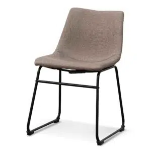 Brown grey fabric dining chair with geometric sled base set of 2 modern ergonomic design