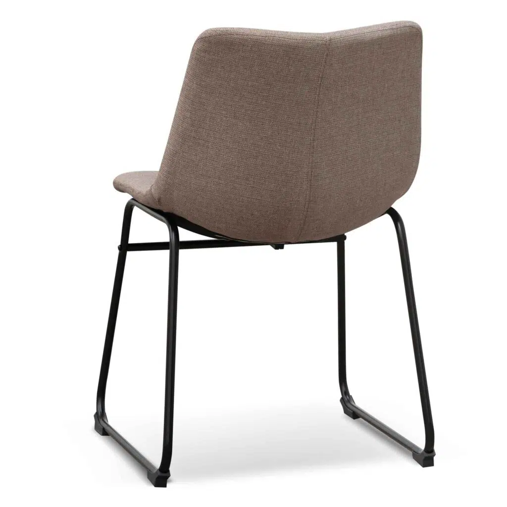Brown grey fabric dining chair with geometric sled base and ergonomic support set of 2