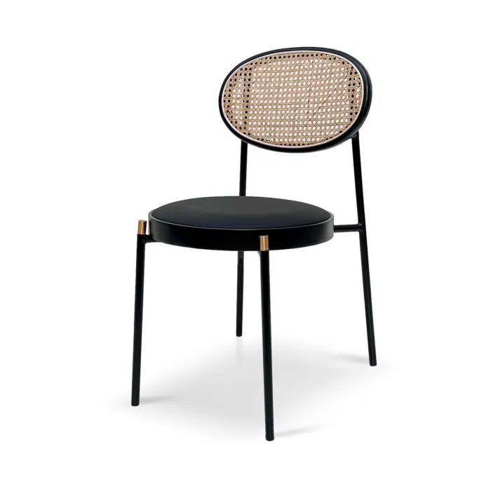Violet Fabric Natural Rattan Dining Chair – Black