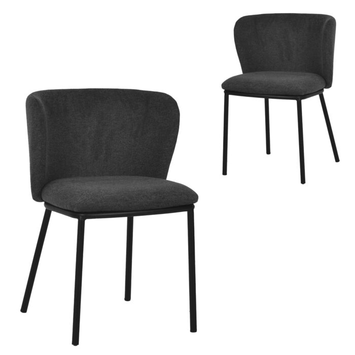 Charcoal Grey Fabric Dining Chairs Set of 2 Space-Saving Durable Comfortable Metal Frame Stain-Resistant