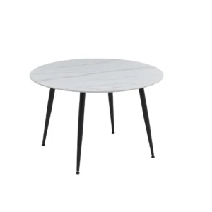 Denver Matte Snow White Ceramic Dining Table with Black Metal Base