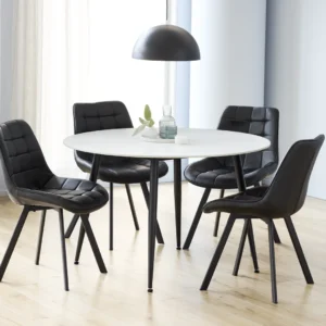 Denver Matte Snow White Ceramic Dining Table with Black Metal Frame for 4-6 People