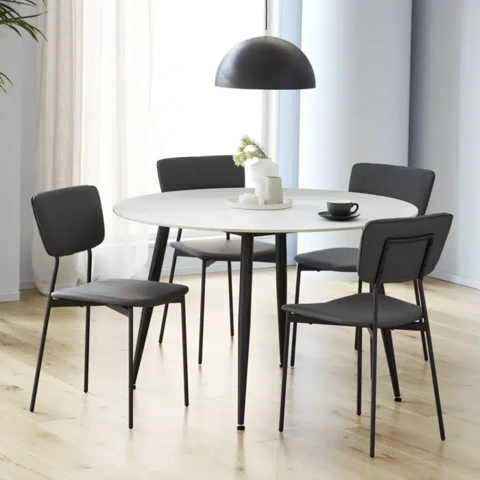 Denver Matte Snow White Ceramic Dining Table with Black Metal Base