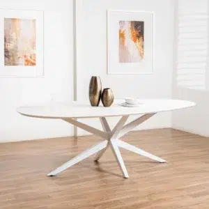White cloud dining table with marble finish and metal base, seats 8-10, modern design