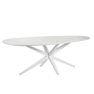 White Cloud Diaz dining table with marble finish and metal base, seats 8-10, modern design