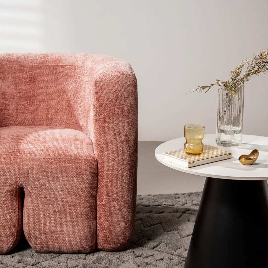 Donatella Occasional Chair in blush with textured fabric and modern design for living rooms