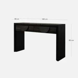 Cedric 1.4m console table with textured espresso black finish and curved handles for modern interiors