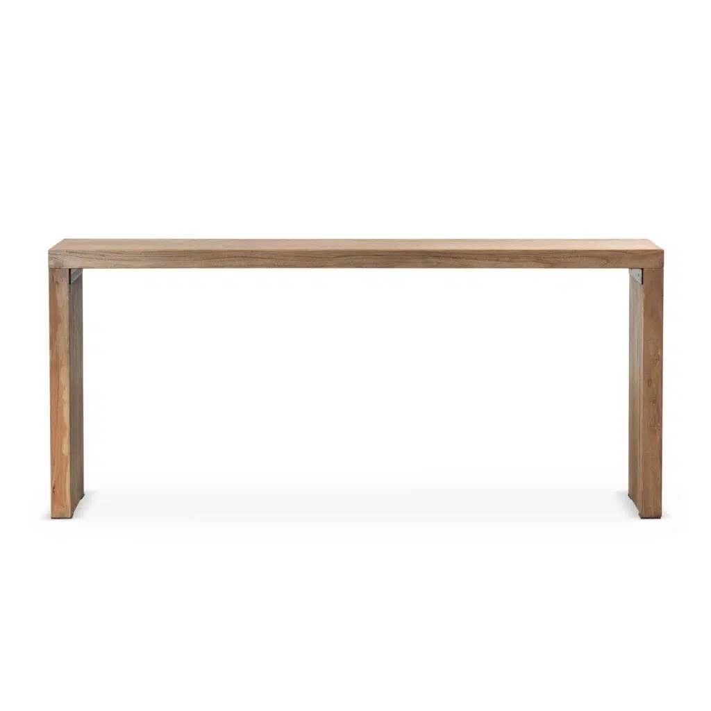 Reclaimed elm wood console table with natural finish and industrial metal accents for eco-friendly decor
