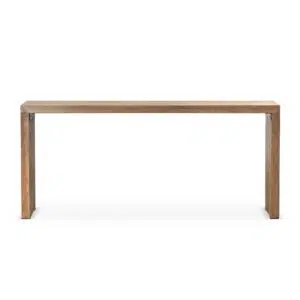 Reclaimed elm wood console table with natural finish and industrial metal accents for eco-friendly decor