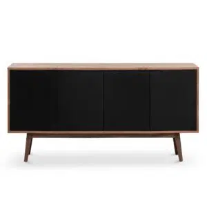 Walnut sideboard buffet with black doors and ash legs for modern retro elegance