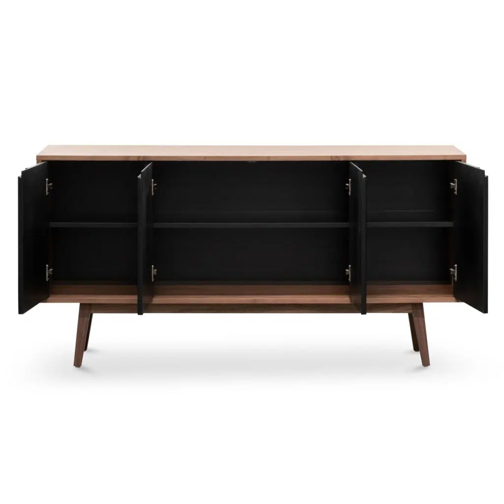 Ethan 1.6m sideboard buffet walnut with black doors modern retro elegance storage solution