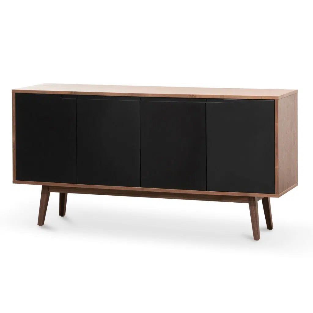 Walnut sideboard with black doors and ash legs for stylish storage solution
