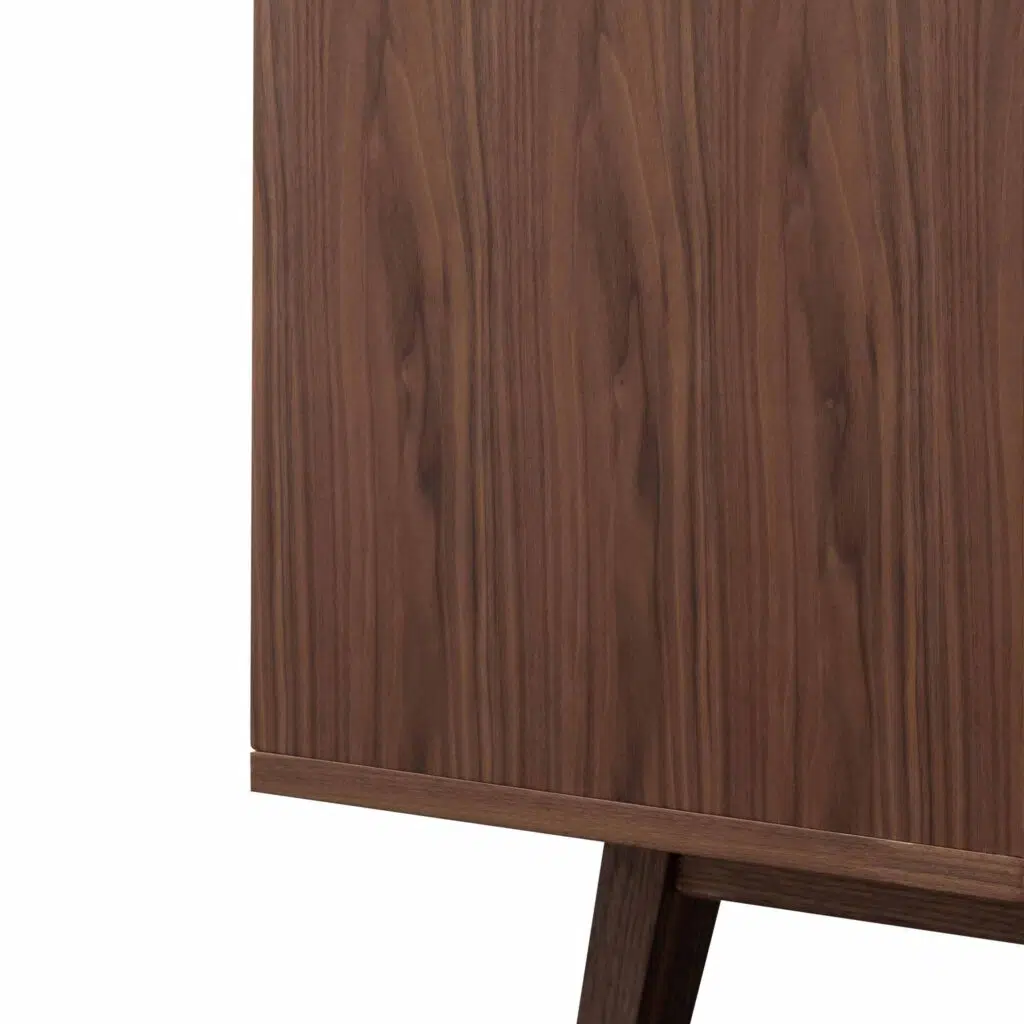 Walnut sideboard with black doors and ash wood legs for modern retro elegance