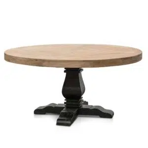 Julianne 1.6m round dining table natural wood with black base for rustic modern homes