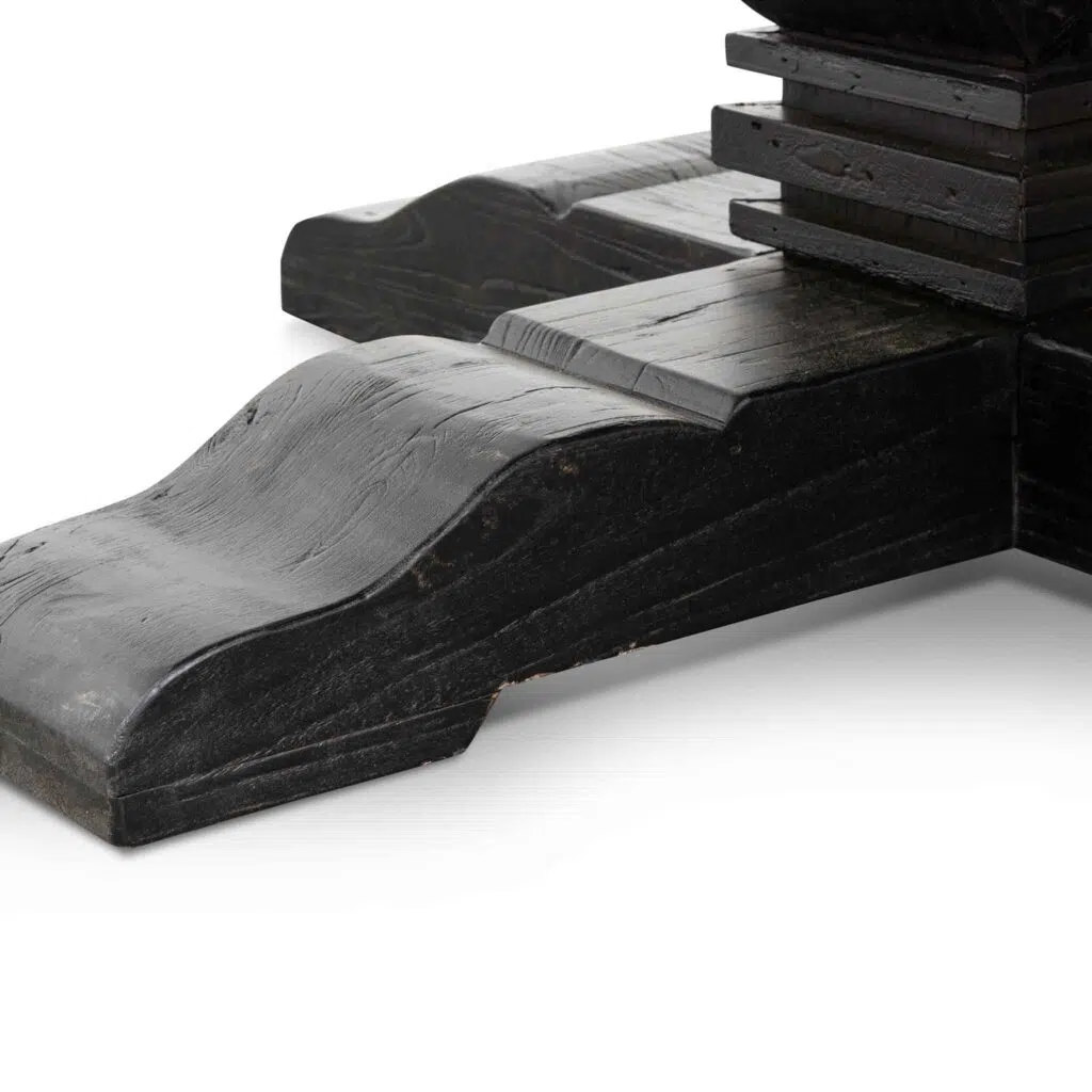 Round dining table 160cm natural reclaimed elm with black base rustic modern design