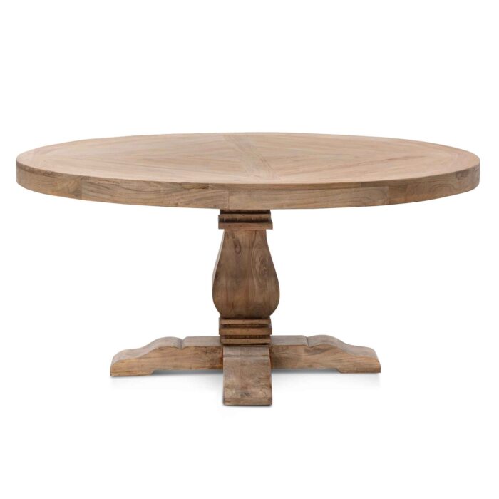 Ellis 1.6m round dining table in natural reclaimed elm wood for rustic modern interiors