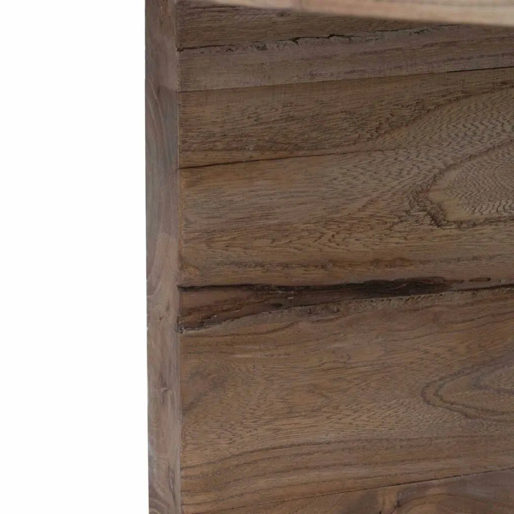 Cassia 100cm round coffee table with natural thick base crafted from reclaimed elm wood