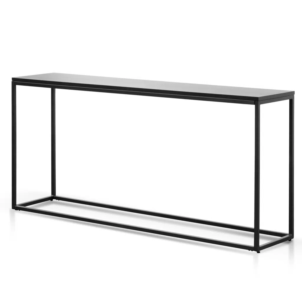 Eli 1.6m full black console table with premium oak veneer and powder-coated metal frame